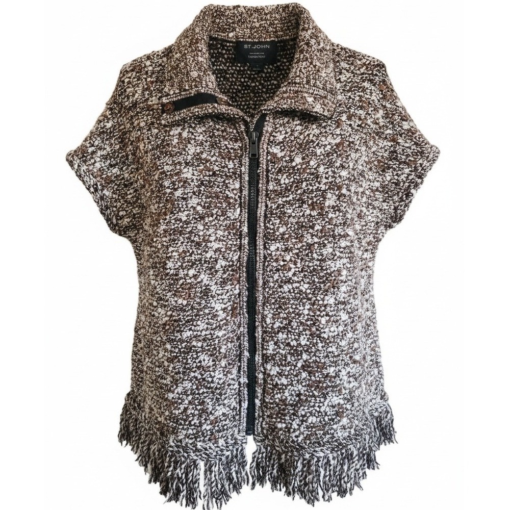 St John M Exclusively for Nordstrom Knit Vest Jacket Fringe Snaps Wool Blndโ